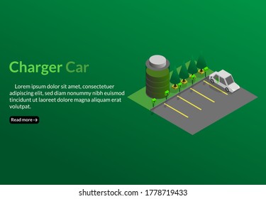 Concepto de estacionamiento de automóviles isométrico, plantilla de negocio de vector de estacionamiento 

