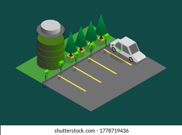 Concepto de estacionamiento de automóviles isométrico, plantilla de negocio de vector de estacionamiento 
