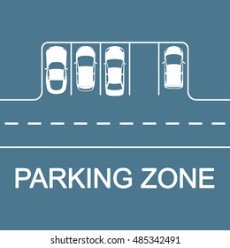 Car parking concept. Road with parking places and cars, top view. Vector illustration.