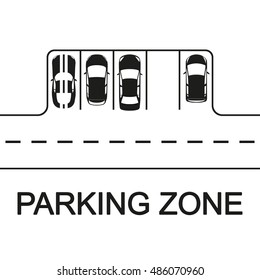 Car parking concept. Road with parking places and cars, top view. Vector illustration.