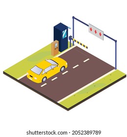 Car at parking entrance with barrier 3d isometric vector illustration concept for banner, website, landing page, ads, flyer