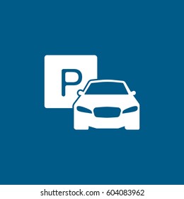 Car And Parking Lot Flat Icon On Blue Background