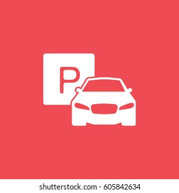 Car And Parking Lot Flat Icon On Red Background