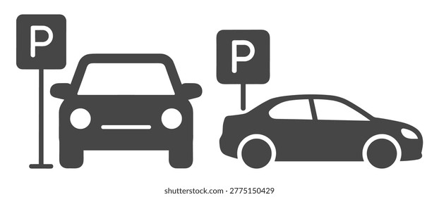 Car parking front and side view icon on transparent background
