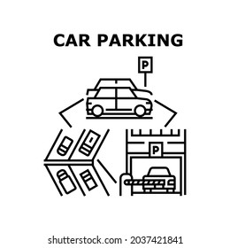 Car Parking Garage Vector Icon Concept. Underground And Outside Car Parking Garage, Barrier Entrance Equipment For Pass Vehicle. Street Outdoor Parked Automobiles Black Illustration