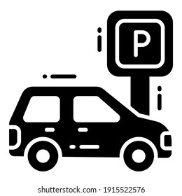 Icono de glifo de estacionamiento de coches, icono de mapa y ubicación.