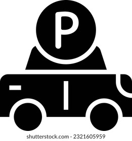 Car Parking Glyph Icon - Single Icon, Vector