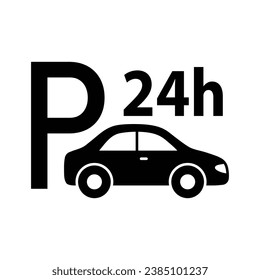 car parking  icon. Icon 24 Hour black vector parking  sign 