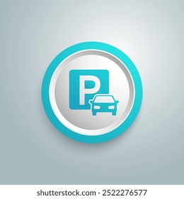 Car parking icon blue button. Vector