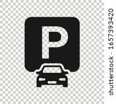 Car parking icon in flat style. Auto stand vector illustration on white isolated background. Roadsign business concept.