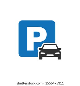 Car parking icon in flat style. Auto stand vector illustration on white isolated background. Roadsign business concept.