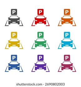 Parksymbol einzeln auf weißem Hintergrund. Symbole bunt einstellen