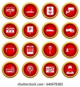 Car parking icon red circle set isolated on white background