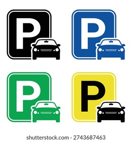 Car parking icon set, car parking area, no parking signs