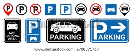 Car parking icon set, car parking area, no parking signs