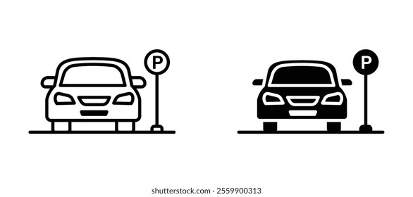 Car parking Icon set in black color for ui designs