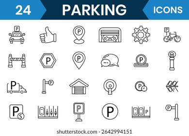 Car parking icon set design. Public parking and parking location sign symbol. Parking line icon vector set. Vector illustration.
