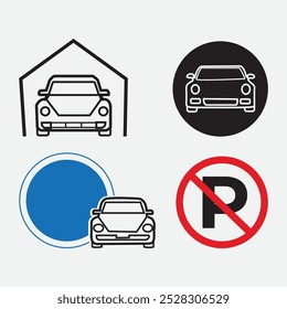 Car parking icon set isolated on white background