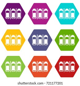 Car parking icon set many color hexahedron isolated on white vector illustration