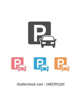 Car parking icon set on white. Vector