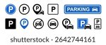 Car parking icon set. Parking place symbol. Parking and traffic sign. Vector illustration
