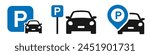 Car parking icon set. Public parking and parking location symbol. No car parking sign - stock vector.