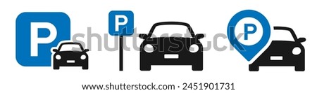 Car parking icon set. Public parking and parking location symbol. No car parking sign - stock vector.