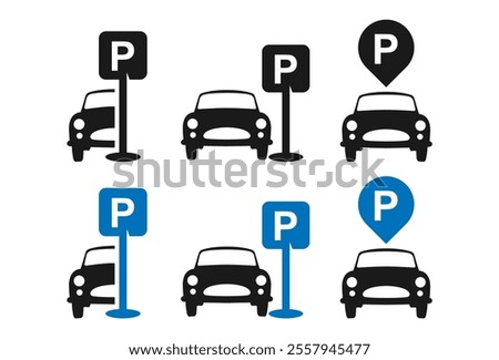 Car parking icon set. Public parking and parking location symbol. vector template
