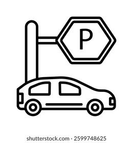 car parking icon set. Parking and car road sign and pin marker icon Outline icons vector collection.