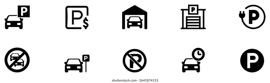 Car parking icon set. Car parking sign. Public parking and parking location symbol. Vector Illustration. EPS 10