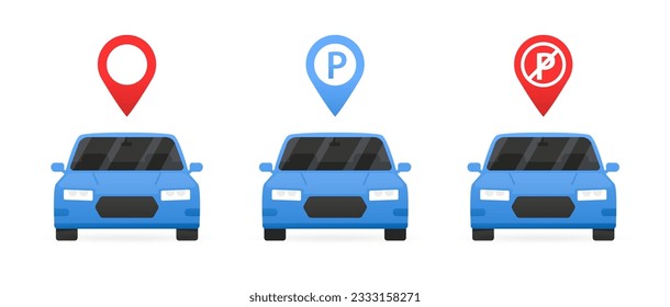 Car parking icon set. Parking space sign. Parking location. No parking sign. Vector illustration