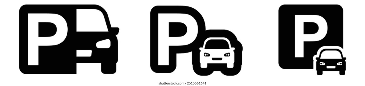 Car parking icon set. Parking space sign. Parking location. Vector illustration.