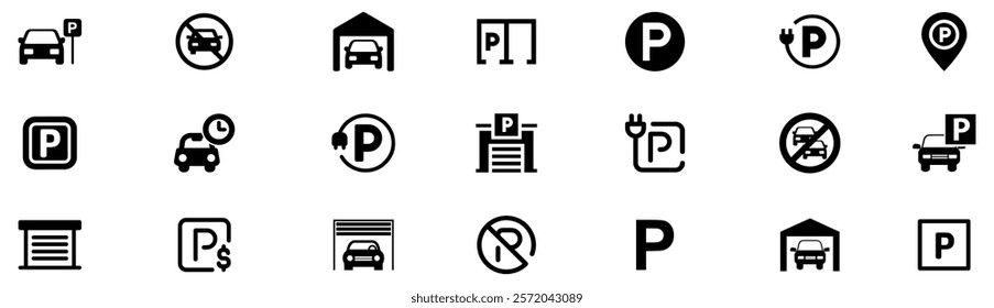 Car parking icon set. Parking space sign. Parking location. Vector illustration. EPS 10