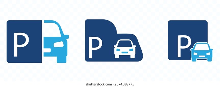 Car parking icon set. Parking space sign. Parking location. Vector illustration.