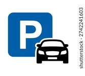 Car parking icon. Parking space. Parking lot. Car park. Vector icon isolated on white background.