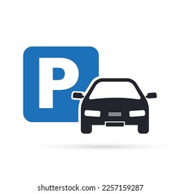 Car parking icon. Parking space and traffic sign. Parking location. Isolated vector illustration.