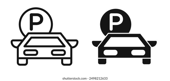 Car parking iconicon vector collection in outlined and solid style