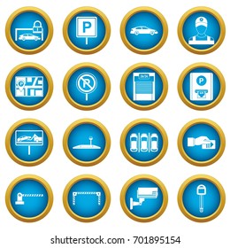 Car parking icons blue circle set isolated on white for digital marketing