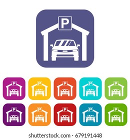 Car parking icons set vector illustration in flat style In colors red, blue, green and other