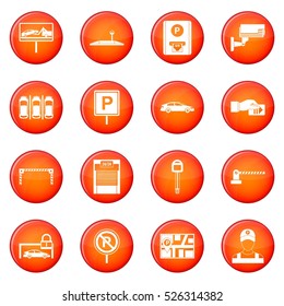 Car parking icons vector set of red circles isolated on white background