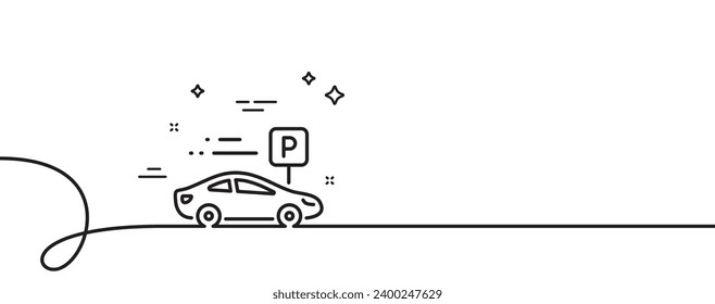 Car parking line icon. Continuous one line with curl. Park place sign. Hotel service symbol. Car parking single outline ribbon. Loop curve pattern. Vector