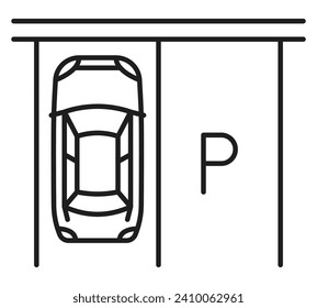 Car parking line icon, garage park lot map sign for vehicle zone information, vector outline. Street road or garage service parking lot icon for valet scheme rules and regulations for park pictogram