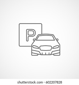 Car And Parking Lot Line Icon On White Background