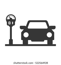 Car with Parking Meter Icon on White Background. Vector