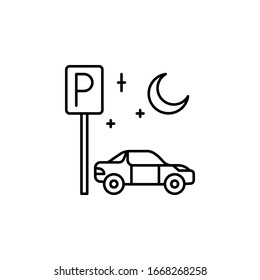 Camión, estacionamiento, icono de la luna. Línea simple, contorno vectorial elementos de ciudad para ui y ux, sitio web o aplicación móvil