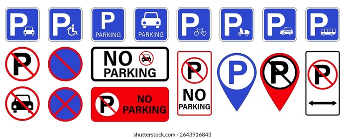 Car parking and No parking sign vector. parking and traffic sign. Urban transportation. Street road symbol.