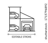 Car parking lot pixel perfect linear icon. Full storage at shopping center for transport. Thin line customizable illustration. Contour symbol. Vector isolated outline drawing. Editable stroke