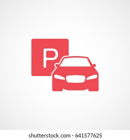 Car Parking Lot Red Flat Icon On White Background