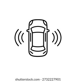 Car parking sensor icon black and white line vector illustration for smart parking assistance and automotive safety