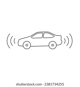 Symbol für den Autoparkensensor, Heck- oder Vorderseite-Straßenansicht, Sicherungskamera, Unterstützung der Straßenverkehrssicherheit, Sicherheit des Alarmfahrzeugs, bearbeitbare Strich-Vektorgrafik